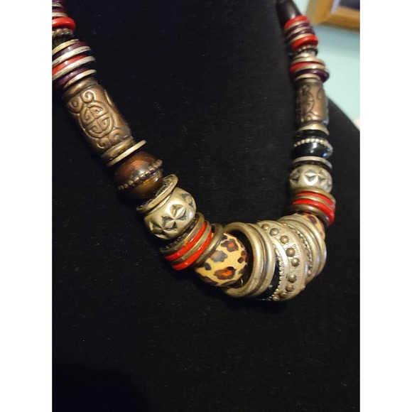 Vintage Bohemia Leopard Tribal Beaded Choker Statement Necklace - Picture 2 of 4